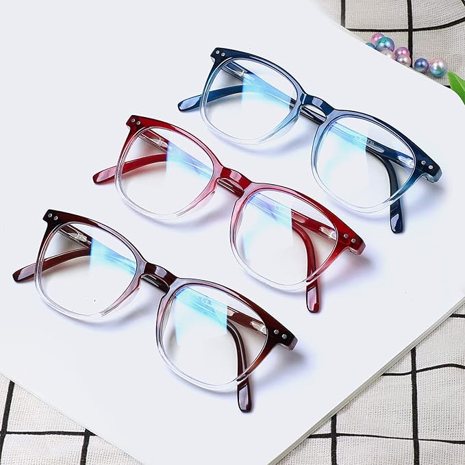 Henotin 3-Pack Blue Light Blocking Reading Glasses,Spring Hinge Computer Readers for Men Women,Anti UV Ray Filter Eyeglasses (Multicolor, 4.0)