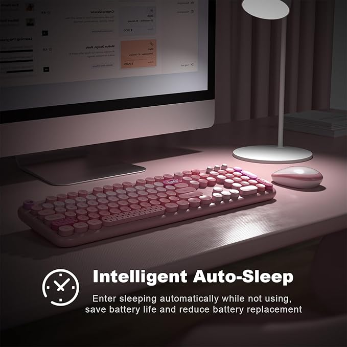 KNOWSQT Wireless Keyboard and Mouse Combo - Lovely Pink Rainbow 2.4G Full-Sized Colorful Keyboards, Round Keycap USB Dongle Plug Play Cute Keyboards for Windows, Laptop, PC, Desktop, Mac