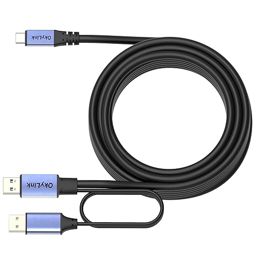 OkyLink Active USB 3.0/3.2 Gen1 A to C Data Cable 32ft/10M – High-Speed 5Gbps, Signal Amplifier, Optional Power, Long-Distance Cable for VR, Portable Hard Drive, Docking Station, Printer
