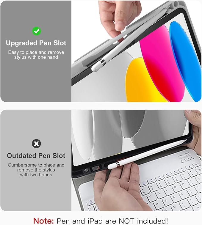 Hamile Keyboard Case for iPad 11th 10th Generation - 7 Colors Backlit Wireless Detachable Folio Keyboard Cover with Pencil Holder for iPad 11-inch A16 2025 10th Gen 10.9 Inch 2022 (Gray)