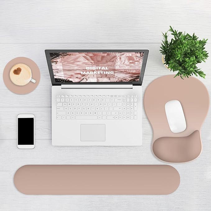 Ergonomic Mouse Pad with Wrist Rest and Keyboard Wrist Rest, Gel Mousepad and Wrist Rest for Computer Keyboard, Pain Relief, Non-Slip PU Base, Mouse Pad with Wrist Support for Gaming, Office, Brown