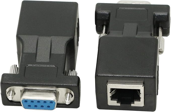 DB9 RS232 to RJ45 Extender, DB9 9-Pin Serial Port Female&Male to RJ45 CAT5 CAT6 Ethernet LAN Extend Adapter Cable-2pcs (2-Adapter)