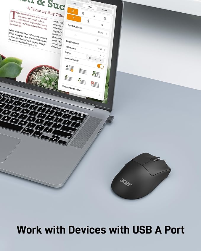 acer Wireless Mouse, 1200 DPI Computer Mouse for Laptop with 2.4GHz USB A Receiver, 5 Buttons Compatible for Windows, macOS, Android (Black)