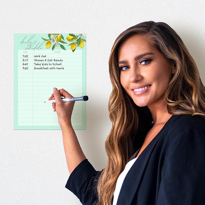 Dry Erase Daily Schedule Planner Sticker Decal by Glassboard Studio | Removable & Reusable | Magnetic Fine-Tip Marker Included (9 x 12 inches, Vintage Lemon)