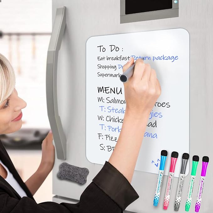 INMORVEN Small White Board Dry Erase Menu Planner, Magnetic Whiteboard for Fridge Grocery List, Refrigerator White Boards to Do List, with Markers and Eraser