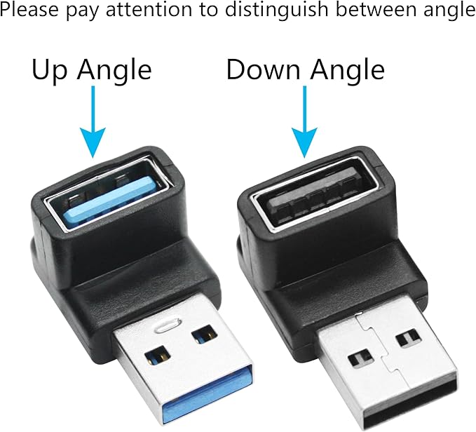 2Pcs Right Angle USB 3.2 Male to Female Adapter 10Gbps, 90 Degree USB Type A 3.1 Data Transfer Extender Connector Support 3A Fast Charging, for Computer, Laptop, Mouse, Keyboard etc - (Up Angle)