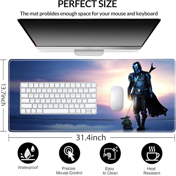 Mouse Pad Blue Sky Cute Design Stitched Edge Mousepad Non-Slip Rubber Desk Pad Funny Table Mat for Gaming and Gift(13.8 x 31.5 Inch)