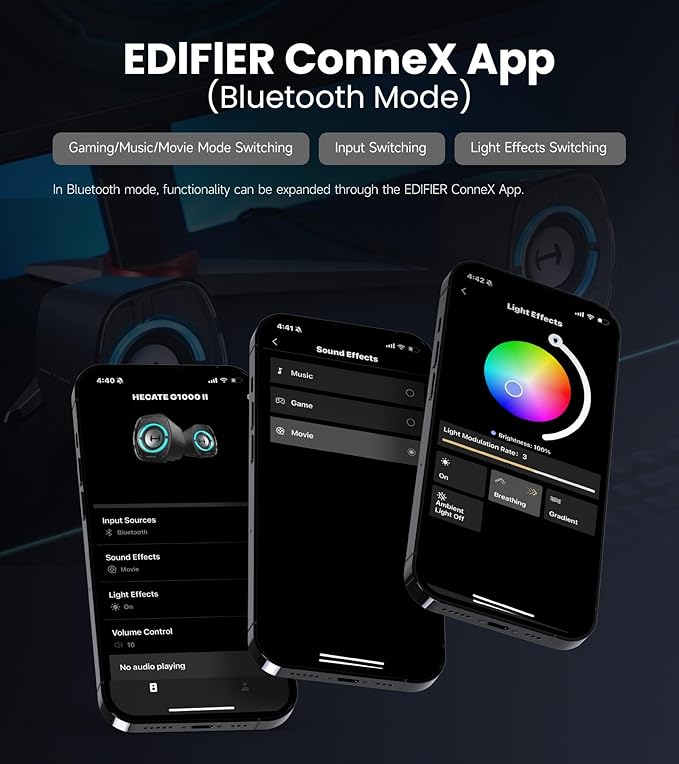 Edifier G1000 II Desktop Computer Speakers for Gaming, 2.5" Full-Range Driver & Enhanced Bass, Bluetooth 5.4 USB-C AUX, 9 Dynamic RGB Lighting Modes for PC - Black