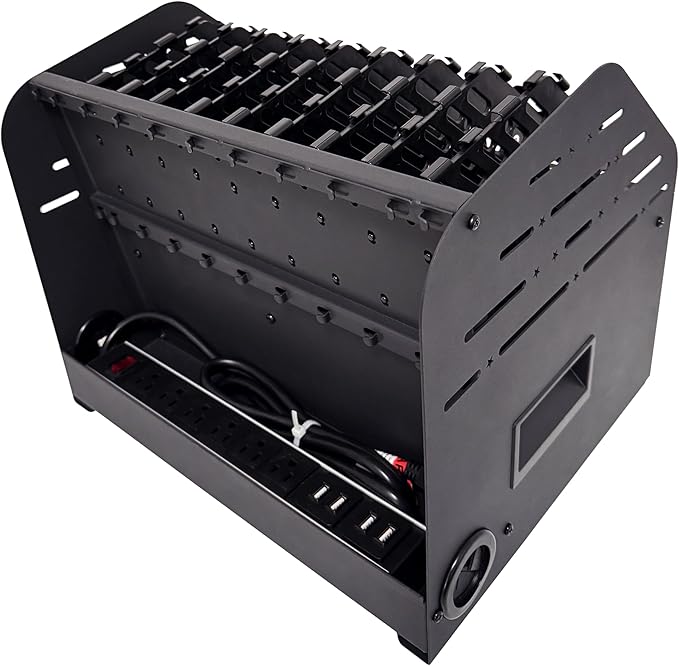 Laptop Charging Station for Classroom, Office, or Home, 10-Device Organizer with 6 AC Outlets & 4 Fast-Charging USB Ports, Fits Laptops, Tablets & E-Readers up to 1.3" Thick, 15.6"