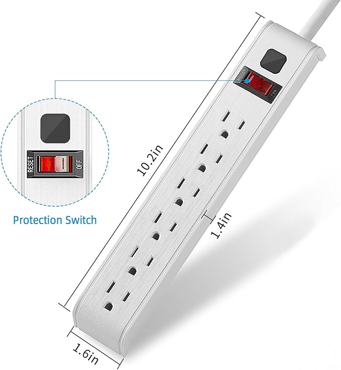 TiFFCOFiO Surge Protector Power Strip, 25 Feet Extension Cord, 600 Joules Surge Protection, Multiple Protection 6 Outlet Strip, 14 AWG Cord, 15A/1875W, ETL Listed