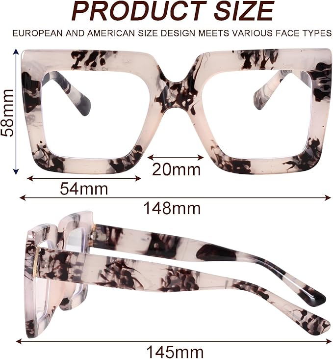 hoyuwak Oversized Square Blue Light Glasses Big Frame Computer Eyewear Thick Fashion Clear Glasses for Women Fashion