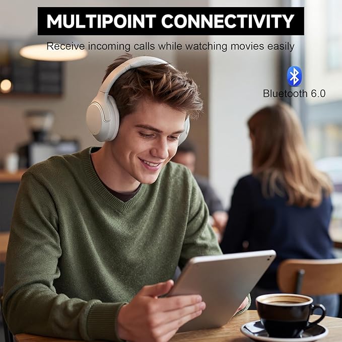 T-fun Active Noise Cancelling Headphones, 65H Bluetooth Headphones, Custom EQ via App Headphones Wireless with Mic, Bluetooth 6.0 Foldable Lightweight Headsets for Commuting Travel Work Home