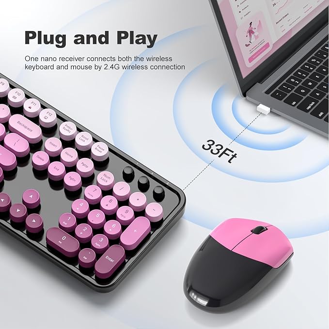 KNOWSQT Wireless Keyboard and Mouse Combo - Blackpink-Gradient Colorful 2.4G Typewriter Full-Size Cute Keyboards - USB Receiver Plug and Play, for Computer, PC, Laptop, Desktop, Windows