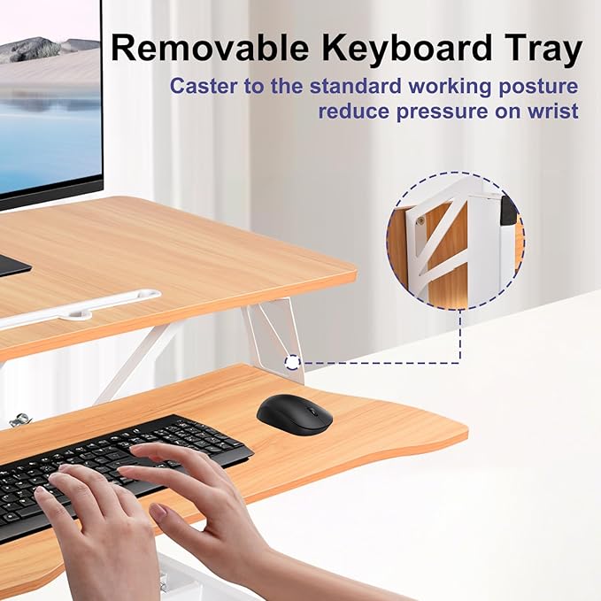 38-Inch Height Adjustable Standing Desk Converter, Duals Monitor & Laptop Riser with Wide Keyboard Tray, Sit to Stand Ergonomic Workstation for Home Office, School, Business, Log Color