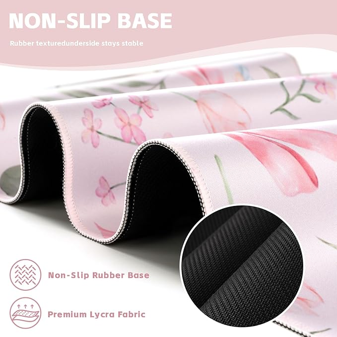 Baziabbo Pink Desk Mat,XXL Extended Big Mouse Pad,Gaming Mousepad with Stitched Edge,Non-Slip Rubber Base Keyboard Desk Pad for Home Office Study Game