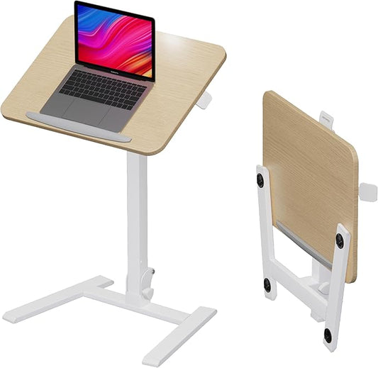 25 Inch Mobile Folding Desk - No Assembly, Pneumatic Sit-Stand, 29-42" Height Adjustable Rolling Laptop Desk with Hidden Wheels, 0-90° Tilt Top for Home Office, Craft & Study