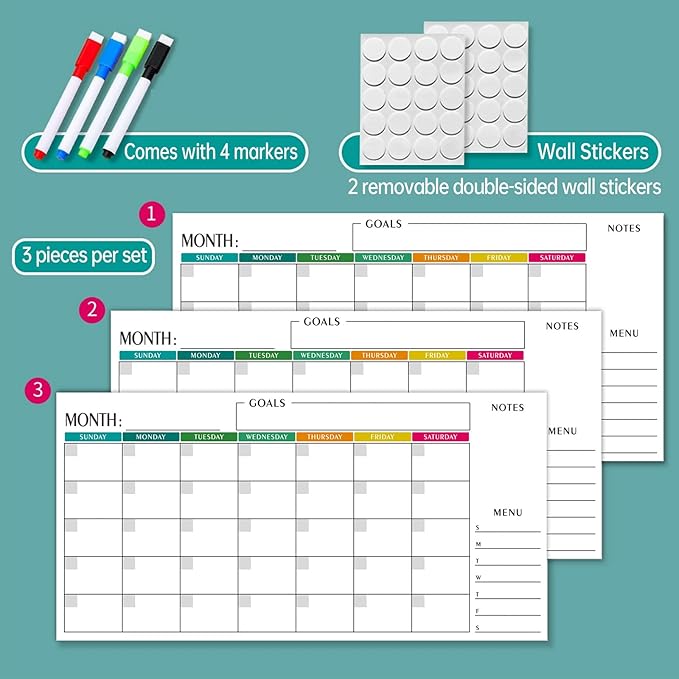 Large 15x30 Dry Erase Wall Calendar - 3-Month Undated Whiteboard Planner for Office, Classroom, Home | Reusable with Markers & Stickers (Horizontal Landscape Layout)