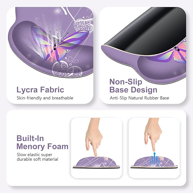 Purple Butterflies Florals Mouse Pad, XXL Large Desk Mat Extended Reading Desk pad, 4PCS Non-Slip Rubber Base Computer Big Mousepads for Work, Game, Office, Home Decor Girls Woemn Gifts Accessories