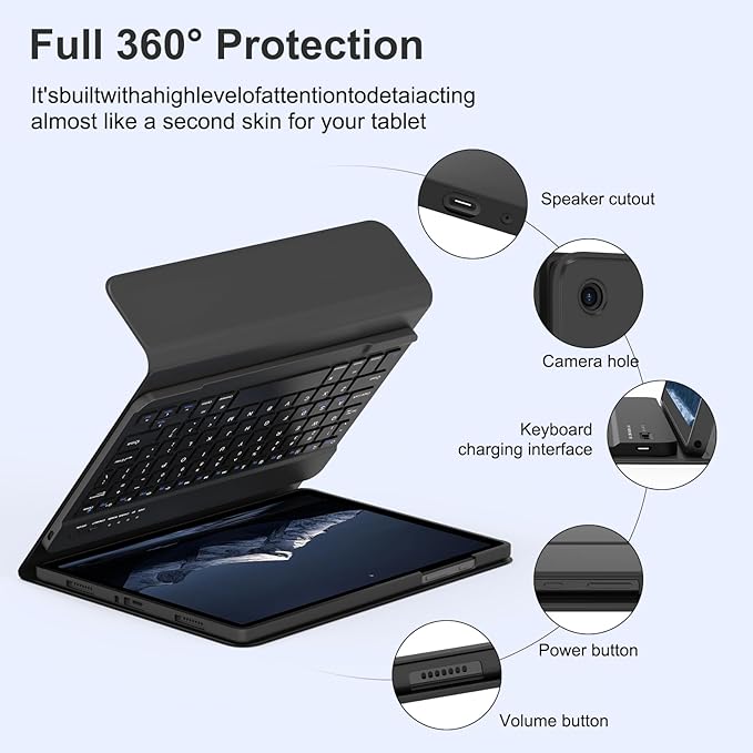 MMK Galaxy Tab A9 Plus Case with Keyboard (11" 2023), Compatible with Samsung A11 Plus Tablet Case Keyboard (11" 2025, SM-X230, SM-X236B), Wireless Detachable-Black