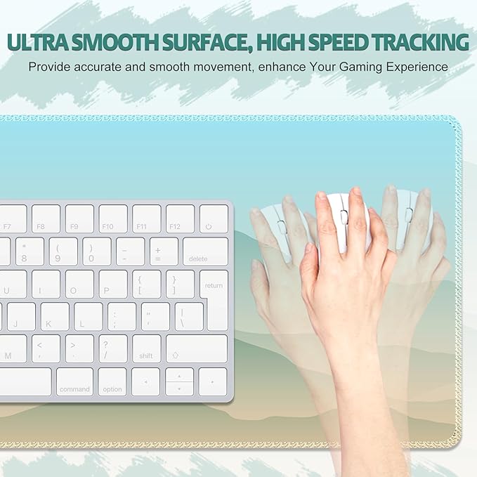 Desk Mat for Keyboard and Mouse, Large Non-Slip Mouse Pad Keyboard Pad, Computer Mats for Desktop, Cute Desk Pad with Stitched Edges for Office, Gaming I Green Mountains