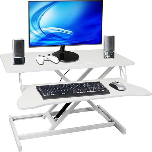 Standing Desk Converter, 32" Wide, Height Adjustable Sit Stand Up Desk Riser with Keyboard Tray, Desktop Workstation for Home Office Computer Laptop, White