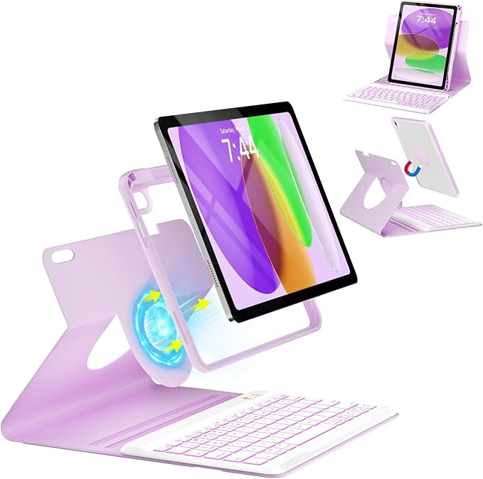 OYEEICE for iPad 11th 10th Generation Case with Keyboard - Upgraded 360 Magnetic Detachable Cover with Backlit Keyboard, Pencil Holder for iPad 11-inch A16 2025 10th Gen 10.9 inch - Purple