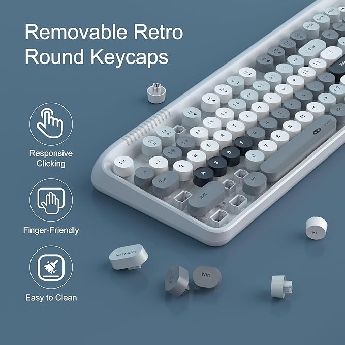 MageGee V920 Wireless Keyboard and Mouse Combo, 2.4G Full-Sized Retro Typewriter Keyboard with Round Keycaps & Auto-Sleep Mode, Cute Computer Keyboard and Cordless Optical Mouse for Laptop/PC (Gray)