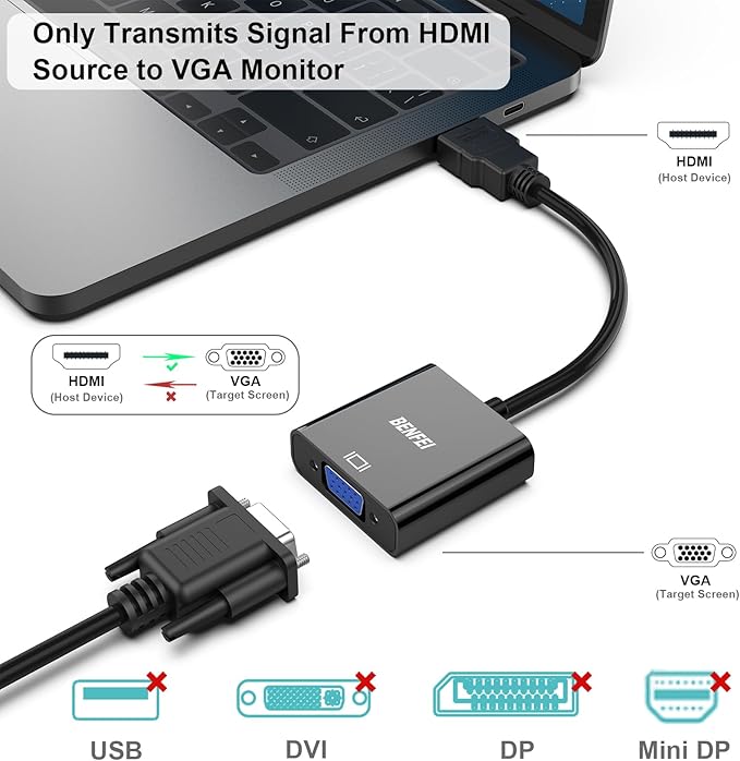 BENFEI HDMI to VGA, 20 Pack, Gold-Plated HDMI to VGA Adapter (Male to Female) for Computer, Desktop, Laptop, PC, Monitor, Projector, HDTV, Chromebook, Raspberry Pi, Roku, Xbox and More - Black