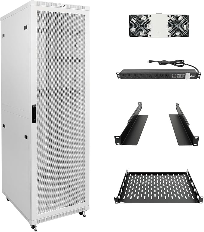 Tecmojo 42U Server Rack Network Cabinet 31.5" D x 23.6" W, Locking Data Cabinet Enclosure for 19" Server, Networking, AV & IT Equipment, Mesh Door, White