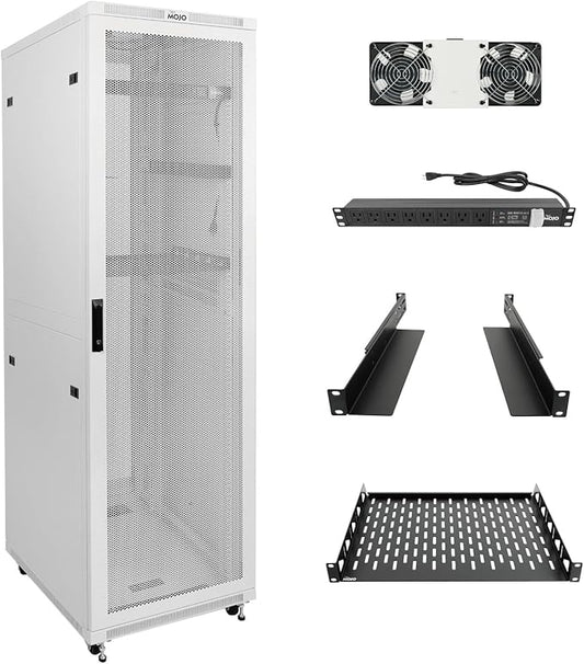 Tecmojo 42U Server Rack Network Cabinet 31.5" D x 23.6" W, Locking Data Cabinet Enclosure for 19" Server, Networking, AV & IT Equipment, Mesh Door, White