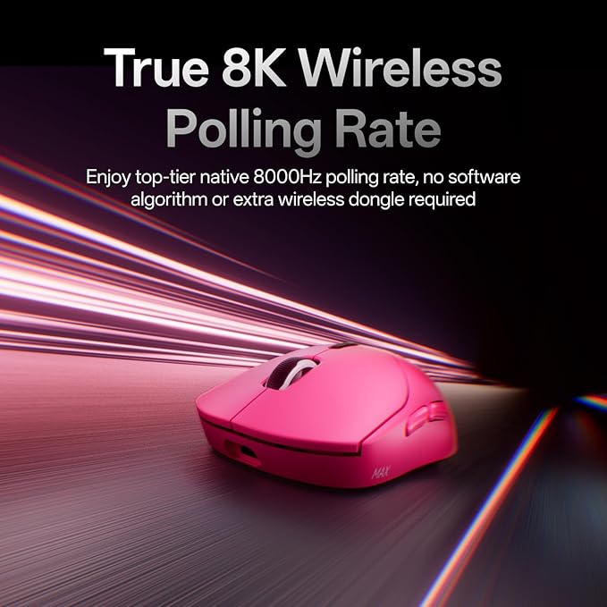 Rapoo VT2 MAX Wireless Gaming Mouse, True 8K Wireless Polling Rate, 53g Lightweight, Up to 750 Hr Battery, Nordic nRF54L15 MCU, 120-Million Optical Switch, 10 Programmable Buttons, Macro Enabled
