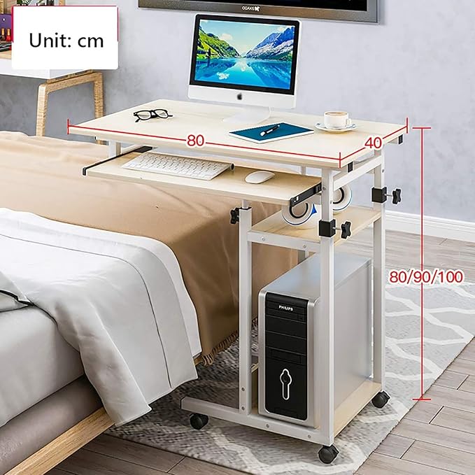 BBNB Laptop Desk, Standing Height Adjustable Computer Desk with Mobile Phone Tablet PC Slot Movable with Wheels, Portable Side Table for Bed Sofa (Color : B)