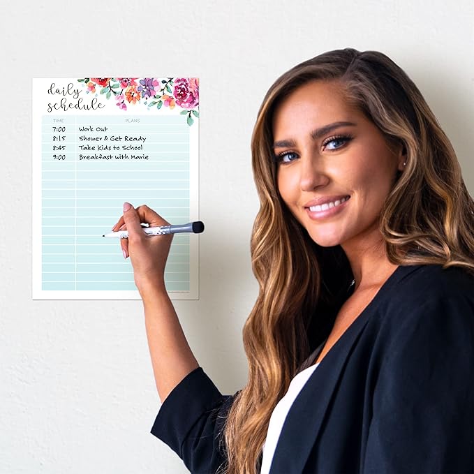 Dry Erase Daily Schedule Planner Sticker Decal by Glassboard Studio | Removable & Reusable | Magnetic Fine-Tip Marker Included (9 x 12 inches, Floral)
