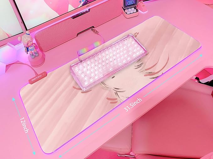 JMIYAV Pink RGB Gaming Mouse Pad 31.5x12 Inch PC XL Large Extended Glowing Led Light Up Desk Pad Non-Slip Rubber Base Computer Cute Mousepad Mat Desk Accessories Gaming Setup 60-0767