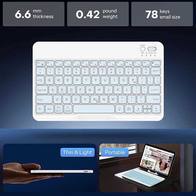 OMOTON Bluetooth Keyboard for Tablet/Android/Windows/iOS, with 7 Colors Backlight Rechargeable Wireless Mini Keyboard for Galaxy Tab A9+ / S9 FE / S10 / S11 / A11 Series etc, Blue