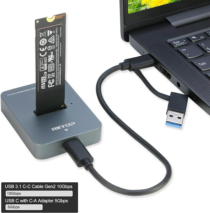RIITOP M.2 to USB Docking Station, NVMe to USB-C Reader Adapter for Both M.2 (M Key) NVMe SSD and (B+M Key) SATA-Based SSD Enclosure