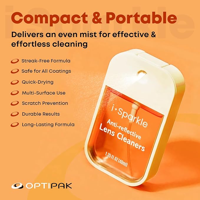 I-Sparkle Anti-Reflective Lens Cleaner Spray kit | (1x) 1.35oz Glasses Cleaner Spray + (1x) Microfiber Cloth for Eyeglasses, Sunglasses, Lenses, Screens and Camera Cleaning Kit (2 Piece Set)