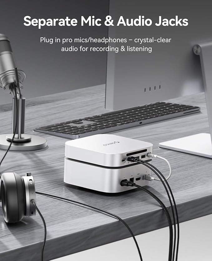 ORICO MiniLink Mac mini M4 Hub with SATA SSD Enclosure, 5Gbps(480MB/s) USB 3.0 Port, SD 3.0/TF 3.0 Card Readers, 3.5mm Headphone Jack and Microphone Jack (M410P)