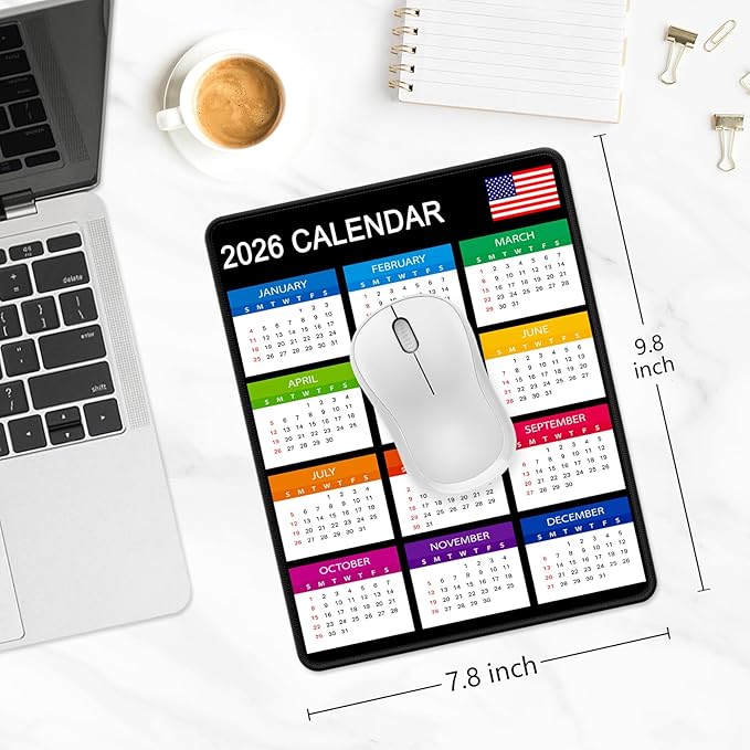 Dapesuom 2026 Calendar Mouse Pad, Computer Mousepad with Stitched Edges for Wireless Mouse, Waterproof Mouse Mat with Non-Slip Rubber Base, Ergonomic Mouse Pads for Gaming, 9.8 x 7.8 in, Vertical