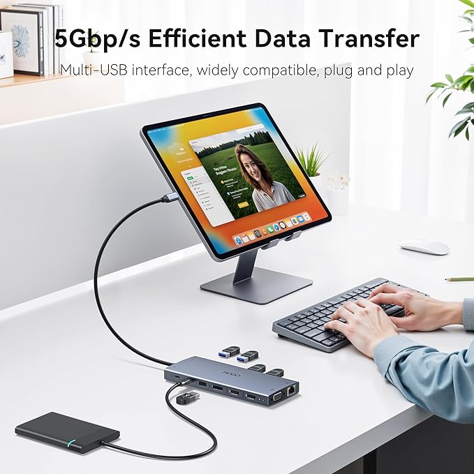 USB C Docking Station Dual Monitor for Dell HP, Laptop Docking Station 3 Monitors 15-in-1 USB C Hub Dock with Dual 4K HDMI+8K DP +VGA+PD+Ethernet+6USB Ports+SD/TF+Audio,USBC Adapter Dongle for Surface