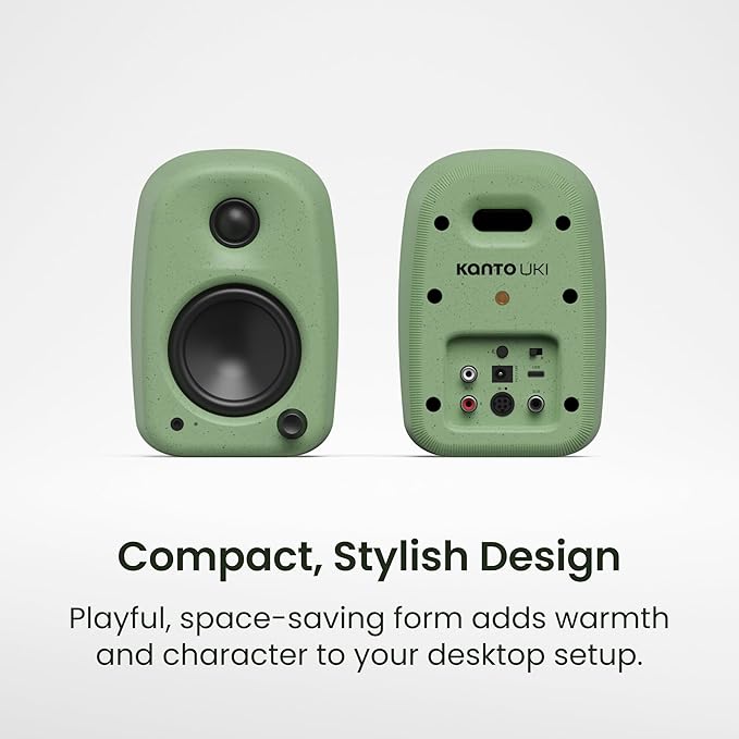 Kanto UKI 100 W Active Desktop Computer Speakers with Bluetooth and USB-C | Intelligent Sub Integration | Headphone Out | Pair | Chalk