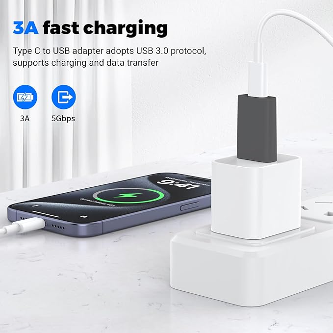 4 Pack USB to USB C Adapter, USB-C Female to USB Male Adapter,OTG Charger Converter Compatible for Apple Watch Ultra iWatch/iPhone/Pro Max Plus/Airpods/iPad 9 10 Air 5 Mini 6/Car/Samsung
