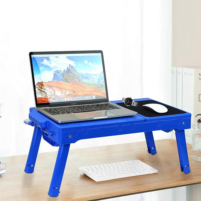 Foldable Laptop Table with Cooling Fan, LED Light, 4 x USB Ports, Mouse Pad & Storage Groove for Laptop Use in Home Office
