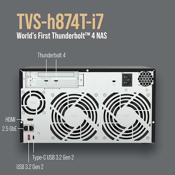QNAP TVS-h874T-i7-32G-US 8 Bay High-Speed Desktop NAS with Intel 12th Gen CPU, up to 64GB DDR4 Memory, Thunderbolt 4 and 2.5GbE connectivity (Diskless)