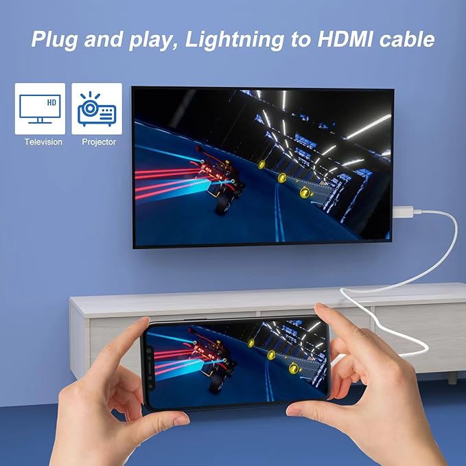 [MFi Certified] Lightning to HDMI Cable • HDMI Cable for iPhone to TV • Compatible with iPhone14, 13, 12, 11 to TV Output • with 1080P HD Display • Just Plug and Play/6.6FT