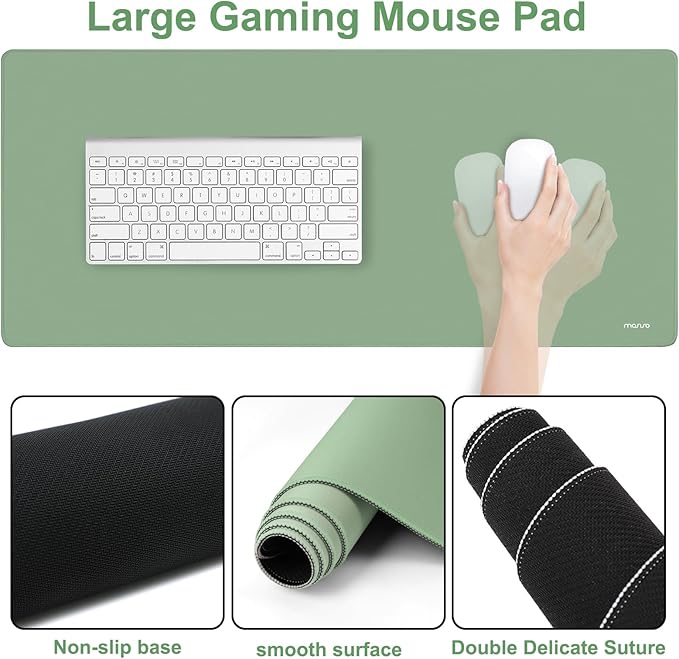 MOSISO Wrist Rest for Keyboard Mouse Pad Set, Large Gaming Deskpad&Circle Curved Mousepad&Keyboard Wrist Rest&Coaster, Ergonomic Non-Slip Mousepad&Easy Typing Pad with Silicone Lining, Green