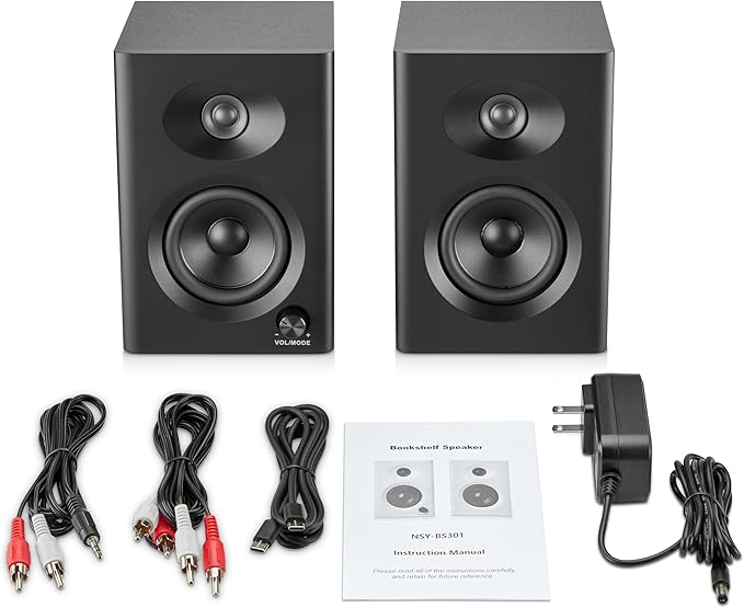 Computer Speakers for Desktop PC - 60W Bluetooth Stereo Sound with Bass, Active Powered Speakers for Home Audio, Monitor, Laptop, Gaming & TV, (Black Pair)