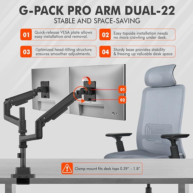 Dual Monitor Arm for 17-49 Inch Ultrawide Screens – Heavy Duty Monitor Arm Desk Mount – VESA Mount with Clamp and Grommet Base – Holds Up to 44 lbs. Each