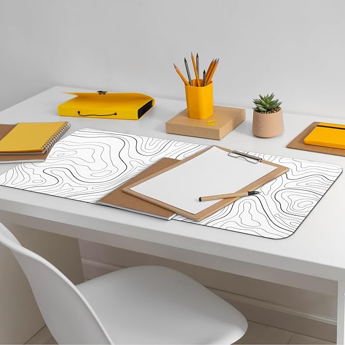 Large Computer Mouse Pad with Non-Slip Base for Desktop, Cute Gaming Mouse Mat with Stitched Edges, Long Extended Anime Mousepad for Laptop, 31.5 x 11.8 inches (White Topographic Map)
