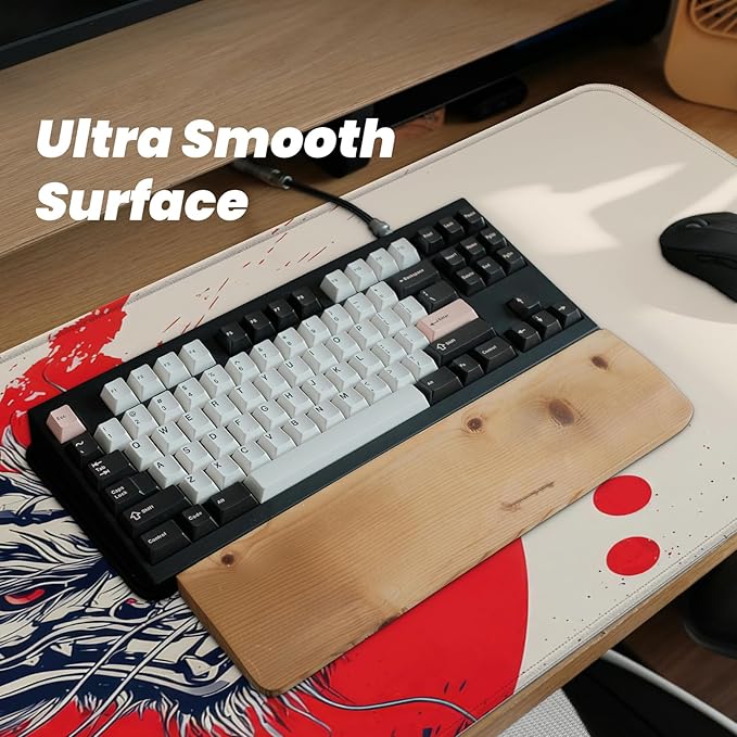 Japanese Dragon Gaming Mouse Pad with Non-Slip Rubber Base, Large Anime Mousepad with Stitched Edges, Long Keyboard Desk Mat for Home and Office, 31.5 x 11.8 inches
